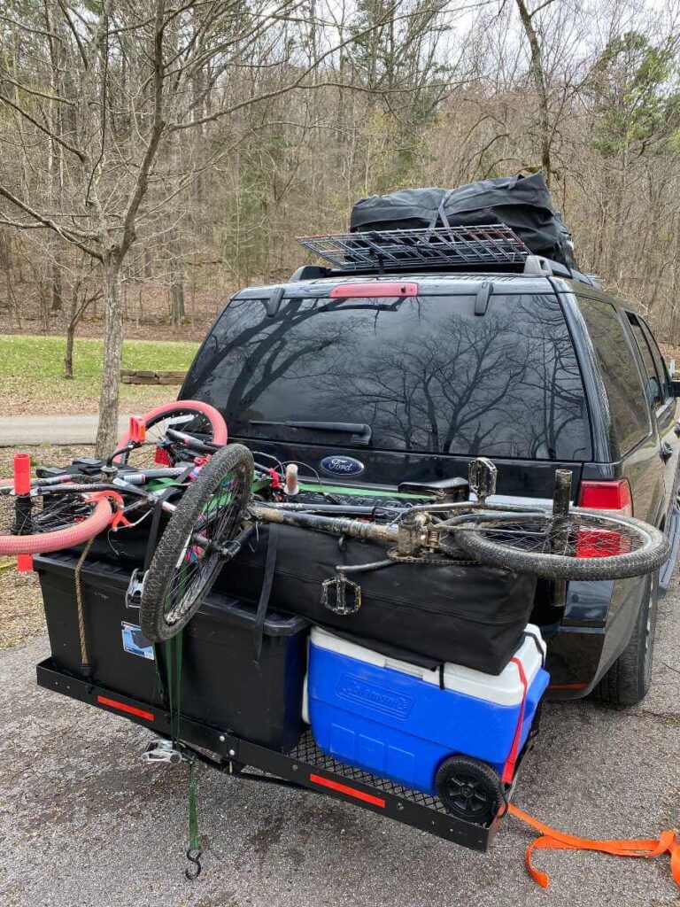 Ford Expedition packed with camping equipment