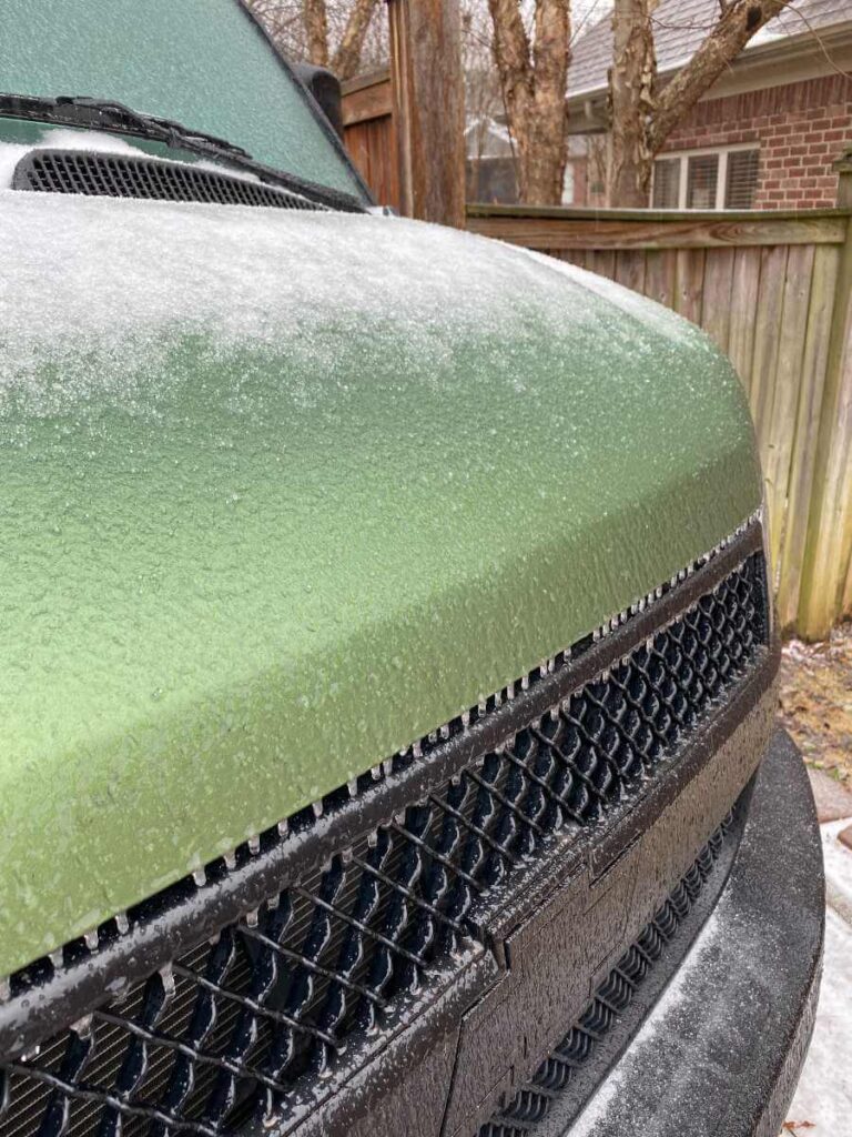 Camper Van covered in ice