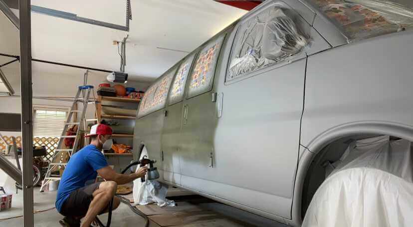 Spraying Army Green Plasti Dip on Van